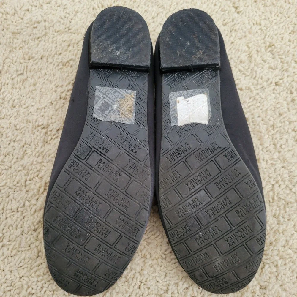 Badgley Mischka Marina Grommet Black Satin Mary Jane Flat Rhinestone Size 5 READ